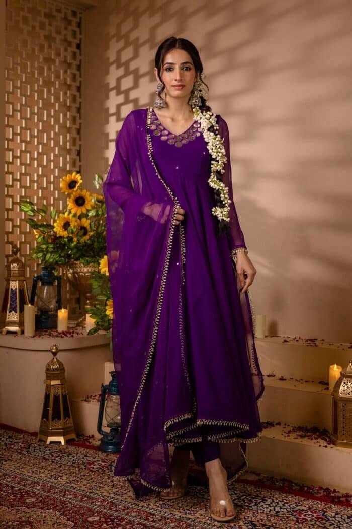 Purple Mirror Georgette Suit Set - Image 2
