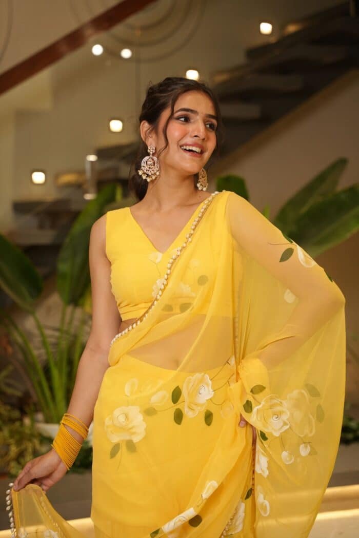 Yellow Pre-Draped Saree - Image 5