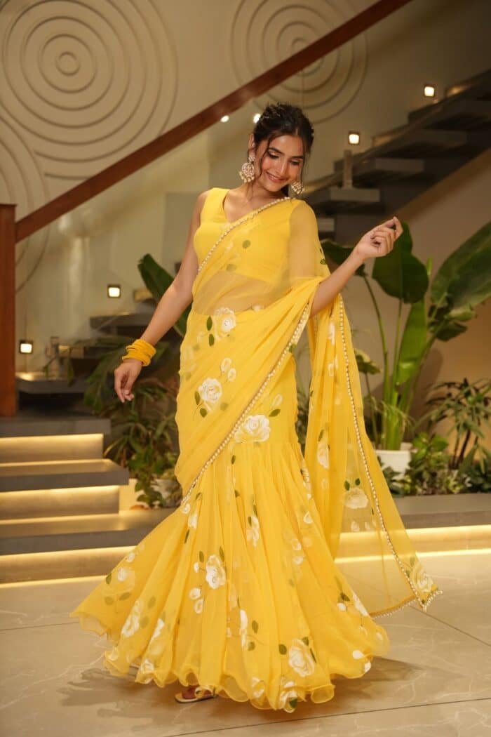 Yellow Pre-Draped Saree - Image 1