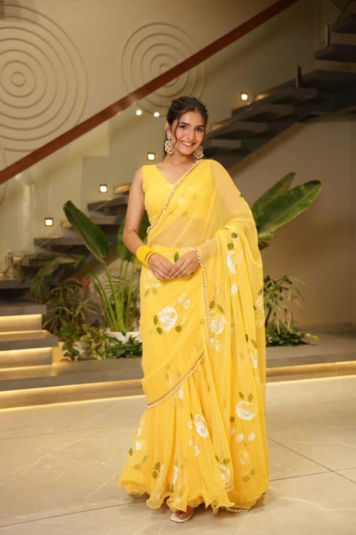Yellow Pre-Draped Saree - Image 3