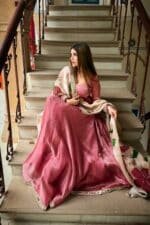 Roohi Pink Handpainted Dupatta Set - Image 3