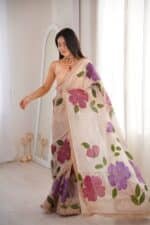 Bloom Aura Handpainted Saree - Image 4