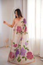 Bloom Aura Handpainted Saree - Image 5