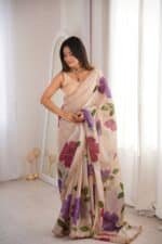 Bloom Aura Handpainted Saree - Image 3