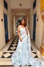 Blue Pre-Draped Saree - Image 3