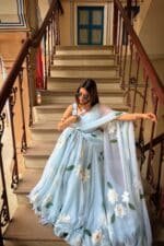 Blue Pre-Draped Saree - Image 4